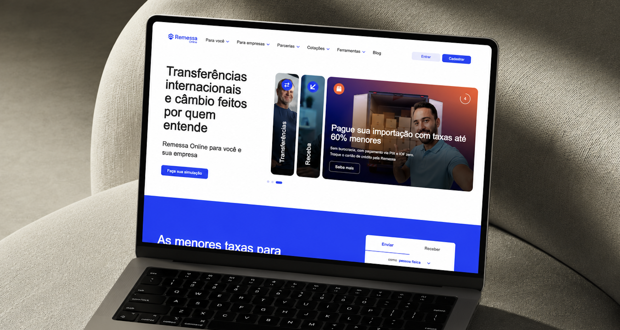 Home da nova plataforma Remessa Online
